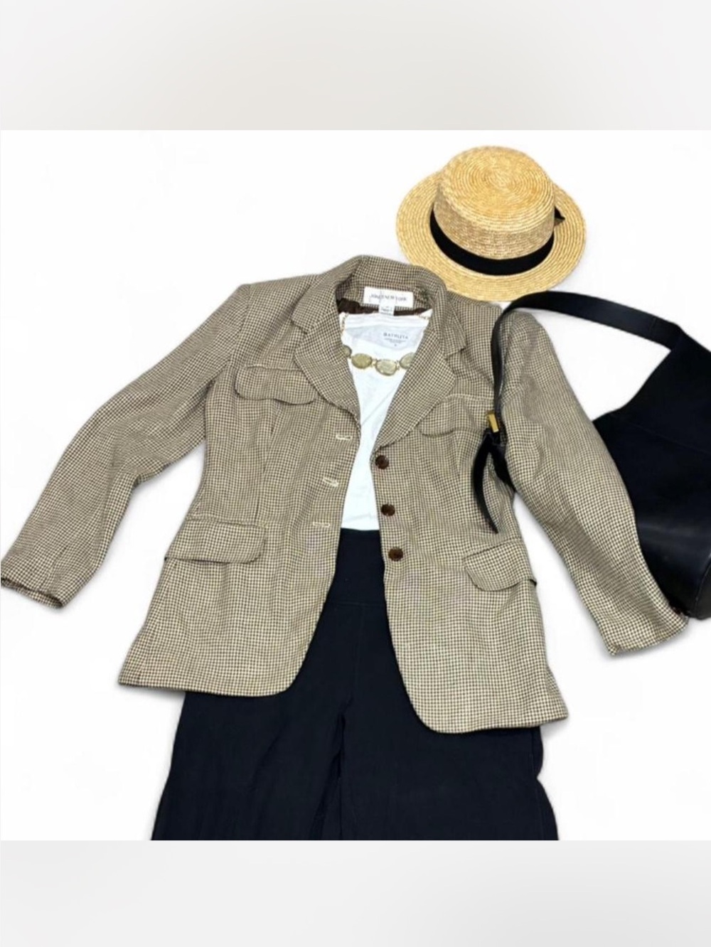 Jones New York Brown and Beige Houndstooth Blazer